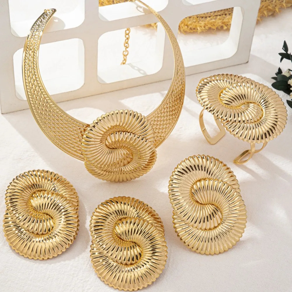 Trendy Exaggeration Bohemian Ocean Wind Party Geometric Sea Snail Symbol Necklace Earrings Bracelet Ring Set Jewelry Accessories 251016
