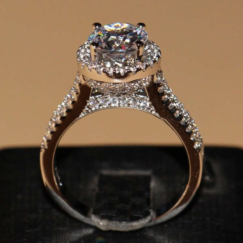 Victoria Wieck Pave setting Vintage Jewelry Sterling sier Round Topaz Simulated Dia Wedding Engagemet Rings for Women Size 5-11