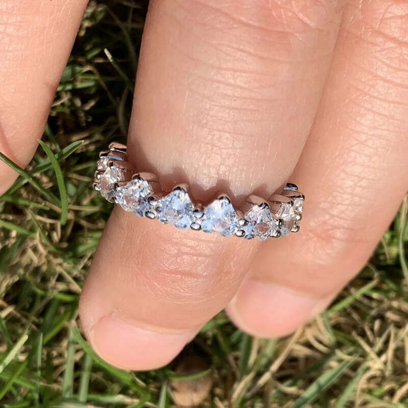 Rulalei Drop Shipping Simple Fashion Jewelry Sterling Sier Pear Cut Stack White Topaz CZ Dia Promise Women Wedding Bridal Ring Set