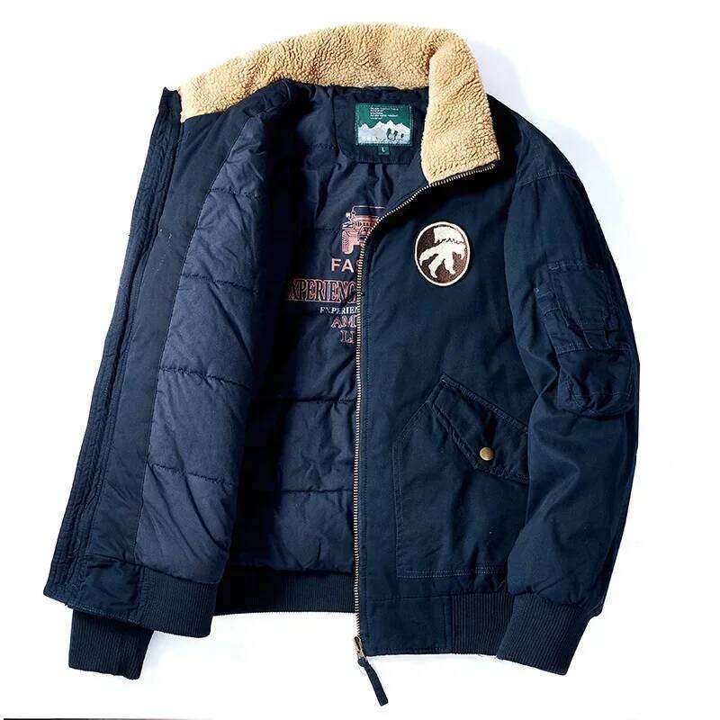Winter Men Aviator Casual Loose Male Outerwear Bomber Coats Thickened And Flannel Jackets Thicker Warm Workwear Parkas