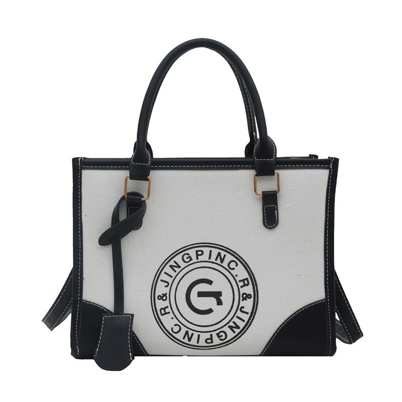 Luxury Brand Designer Bag Large Capacity Printed Letter 2025 New Fashion Single Shoulder Canvas Patchwork Color Block Handheld Tote Bag