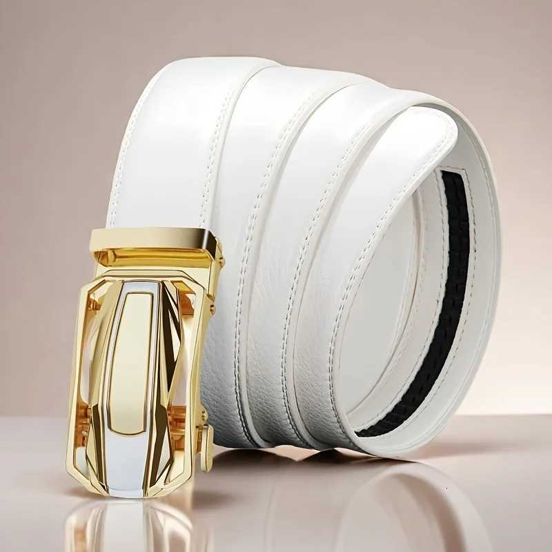 Mens White Belt Automatic Buckle Belt Fashion Business Trend Belt Casual Belt Wedding Belt Gift for Husband and Father W251018