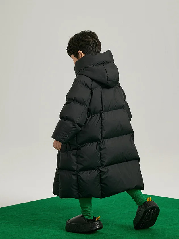 Winter Children Warm Down Jacket Teen Solid Color Thick Hooded Zipper Coat Kid Boys Girls Long Cottonpadded Clothes 251015