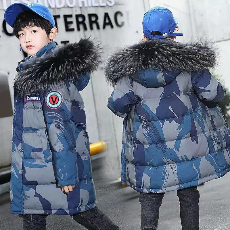Winter Kids Thickened Long Coats Boys Camouflage Padded Hooded Cotton Jackets Plus Velvet Warm Outerwear Children Clothing 251017