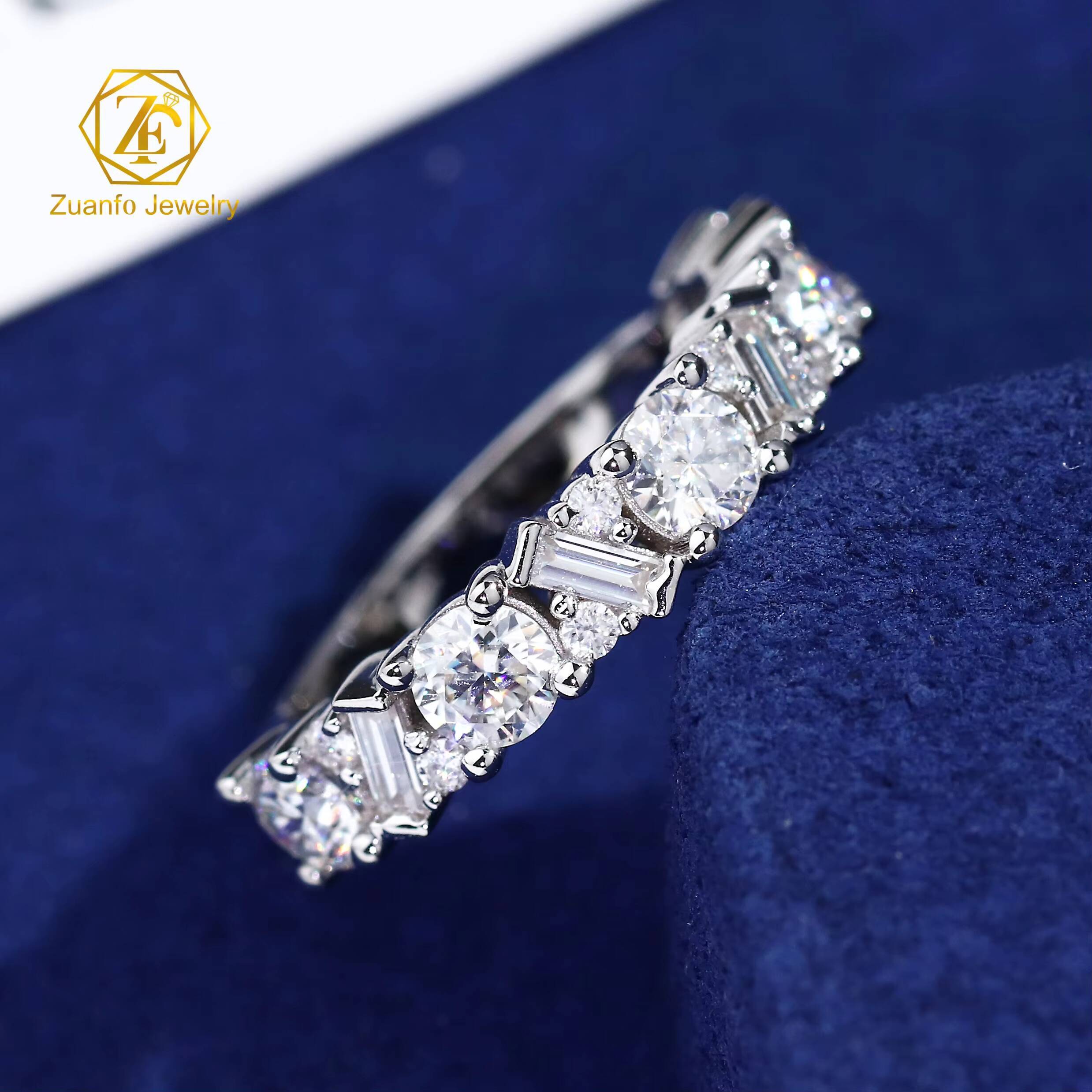 New Design Luxury Jewelry 925 Silver Gold Plated D VVS1 Pear Round Oval Cut Moissanite Diamond Eternity Band Ring for Gift