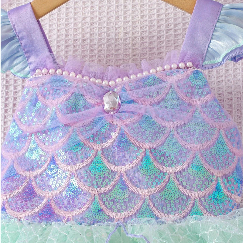 Girls Flying Sleeve Suspender Mesh Skirt Baby Girl Summer Sweet Sequin Performance Costume Mermaid Princess Dress 251014