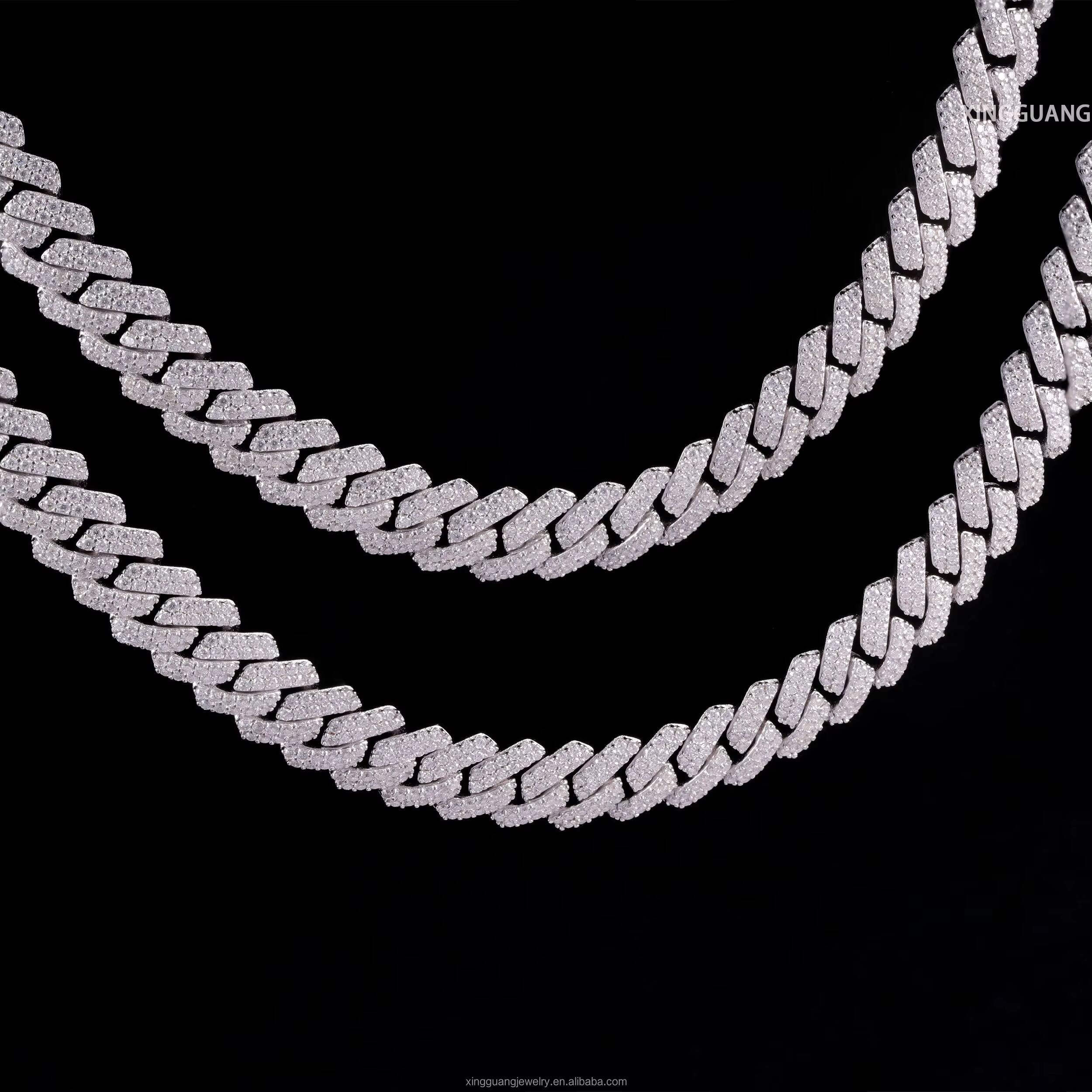 10mm Straight Sliver 2 Row Rapper Cuban Chain Necklace VVS Diamond Pendant Necklace Hip Hop S925 Moissanite Cuban Lidynamic Chain