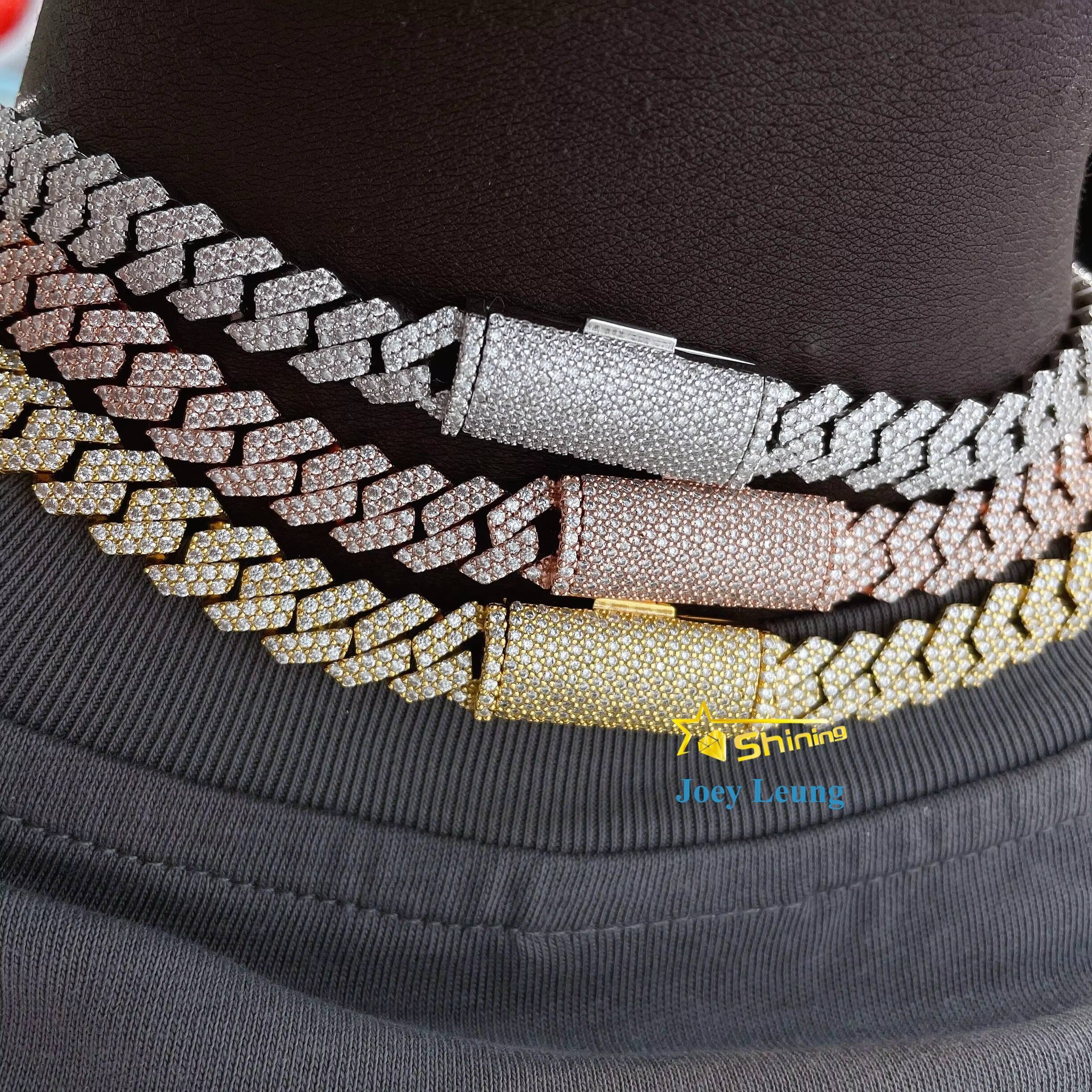 Wholesale Vvs Moissanite 10mm Iced Out Prong Set Cuban Chain S925 Silver Diamond 14KWhite Gold Plated