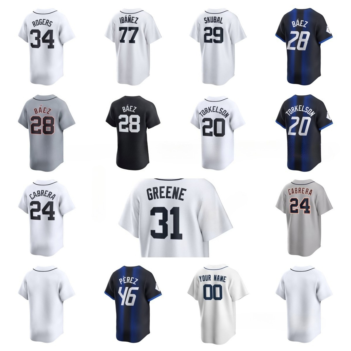 MLB Custom Tigers Baseball Jersey Keith 33 Javier Baez 28 Riley Greene 31 Tarik Skubal 29 Matt Vierling 8 Miguel 24 Cabrera Jake 34 Rogers Kerry 30 Carpenter 20