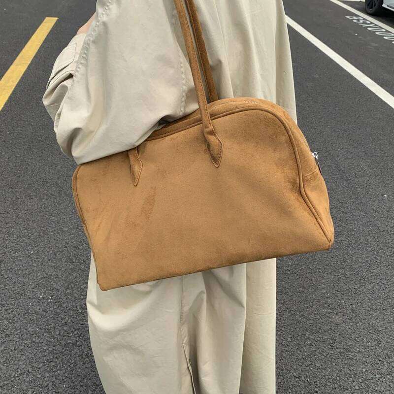 Vintage Suede Boston Bag Korean-Style Casual Large-Capacity Commuter Bag Square Shoulder Tote Bag Handbags And Purses Best Seller