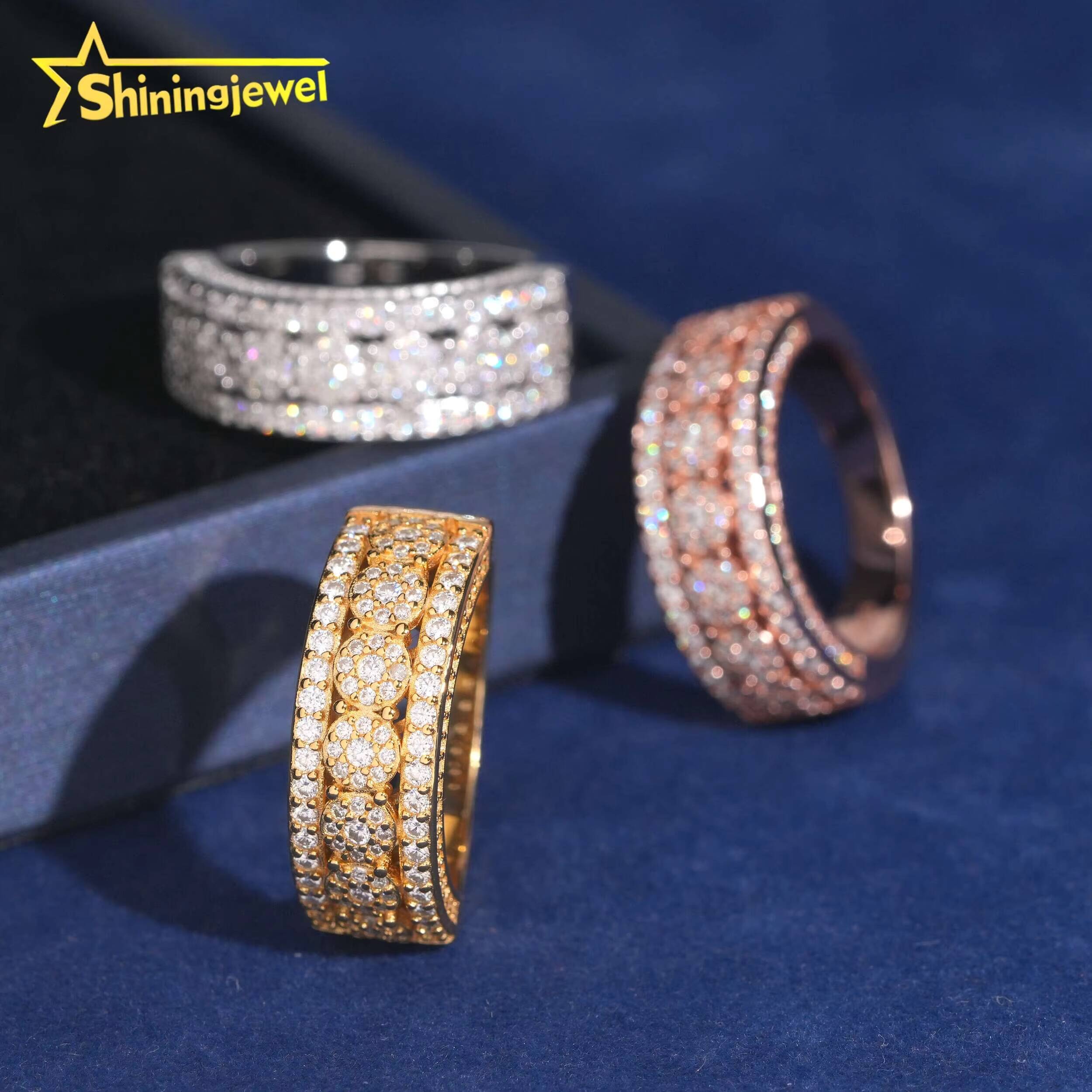 925 Silver Custom Fashion Hip Hop Style Iced Out Moissanite Men Ring VVS Moissanite Jewelry Diamond Band Rings