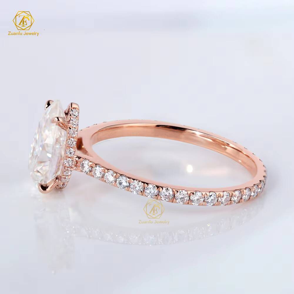 2025 Best Gift for Women Fine Jewelry 925S 9K 10K 14K 18K Pear Cut Moissanite Diamond Engagement Halo Ring