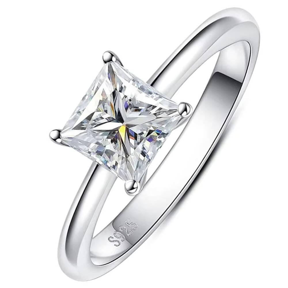 Fine Jewelry 925 Sterling Silver Engagement Ring Trendy Dainty 1ct 2ct 3ct Solitaire Princess Cut Moissanite Ring for Girls