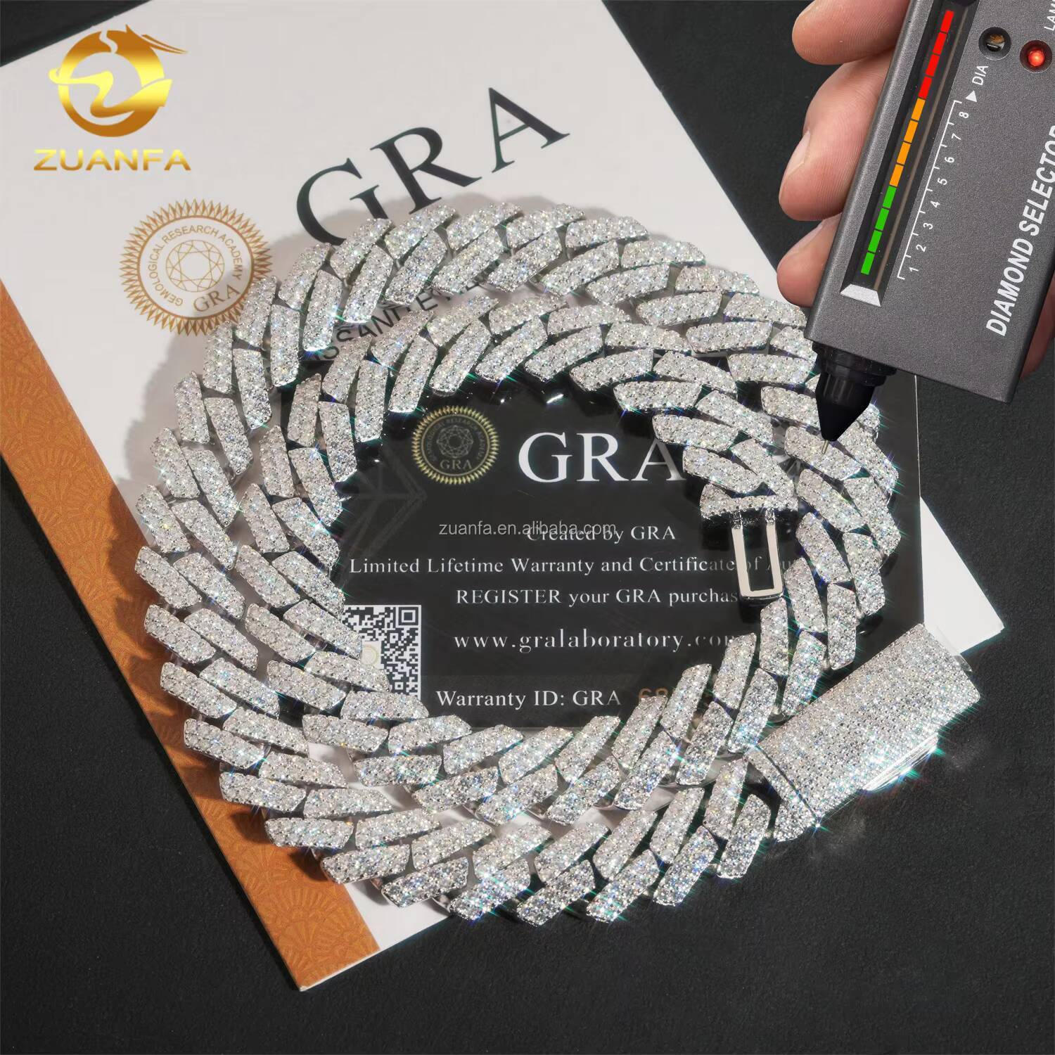 Bulk Stock Drop Shipping High End 925 Solid Silver 14mm Big Guy 2Rows Iced Out Hip Hop VVS1 Moissanite Diamond Miami Cuban Link