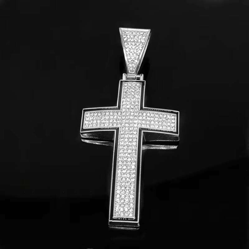 Men's Bold Cross-Shaped Cuban Pendant Necklace Zinc Alloy Chain Moissanite Hip-Hop Style