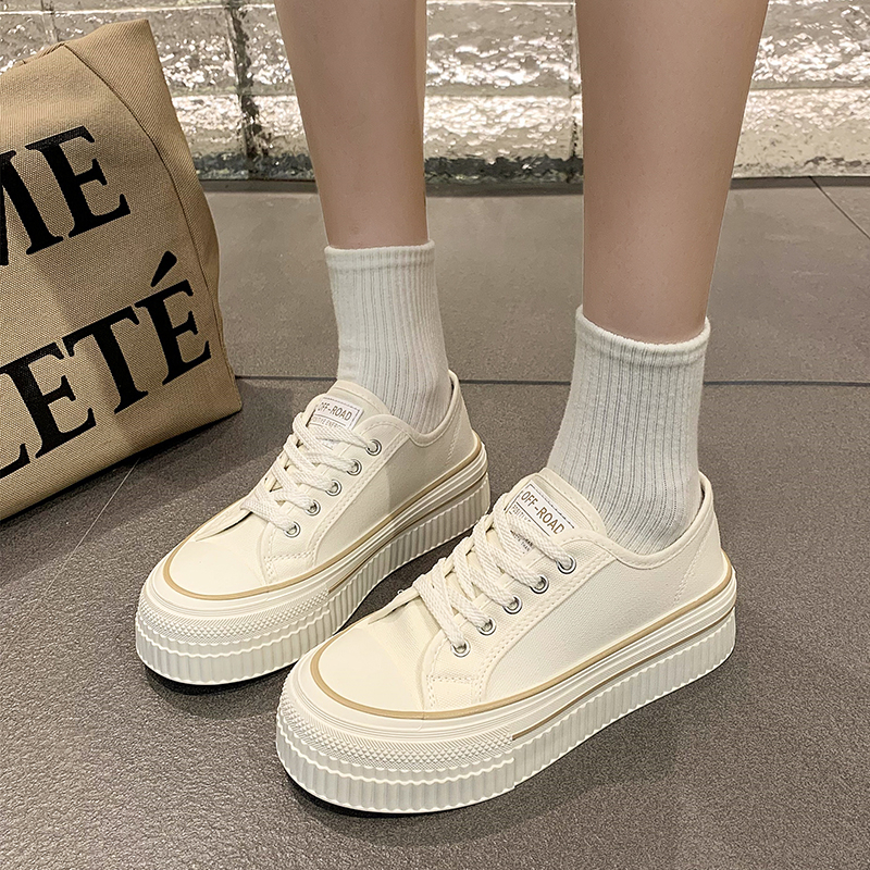Women's Thick Bottom Canvas Shoes Spring New Style Casual Sports Platform Sneakers Versatile Flatform White Casual Board Shoes Women's Canva