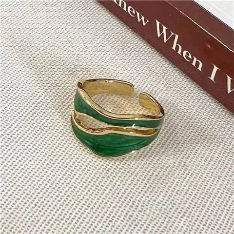 Vintage designer ring White Enamel Metal Irregular Shape Geometric Open Adjustable Ring for Women Girl Fashion Jewelry Birthday Gifts