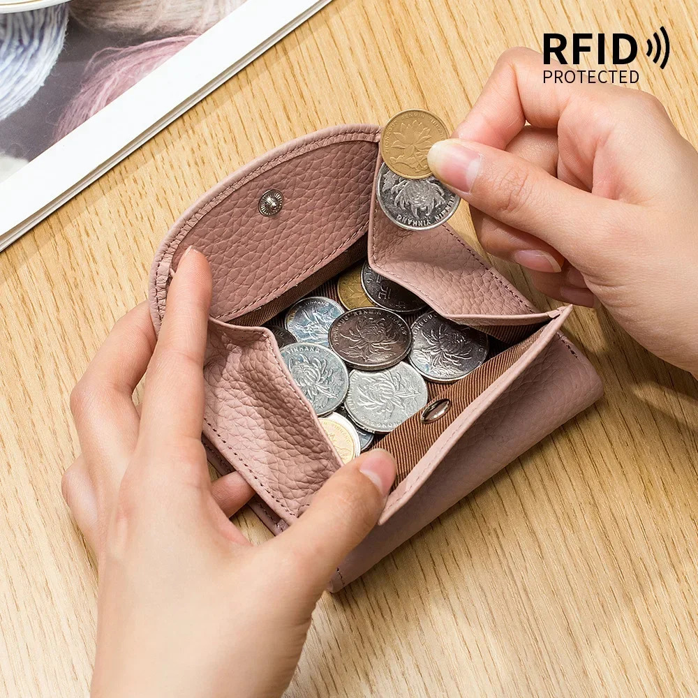 Genuine Leather RFID ID Credit Bank Business Card Holder Cowhide Coin Purse Bags Clutch Slim Pocket Wallets For Women 251013