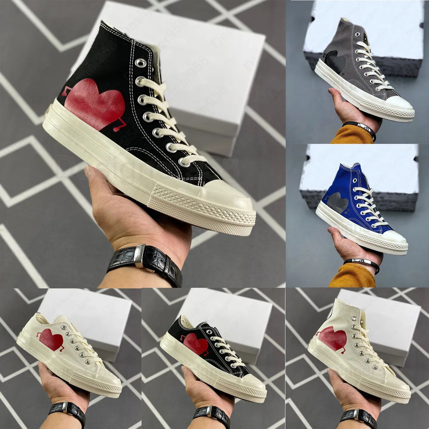 2025 Designer Canvas Platform Shoes 1970s Low High Top Red Heart Chuck Boot Skateboard Sneakers Love White Black Blue Grey Hike Walking Mens Womens Trainer Shoe