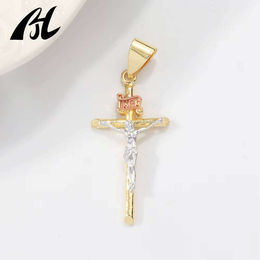 14k Two-tone gold Religious Theme Cross Small Charm Necklace Christ Pendant