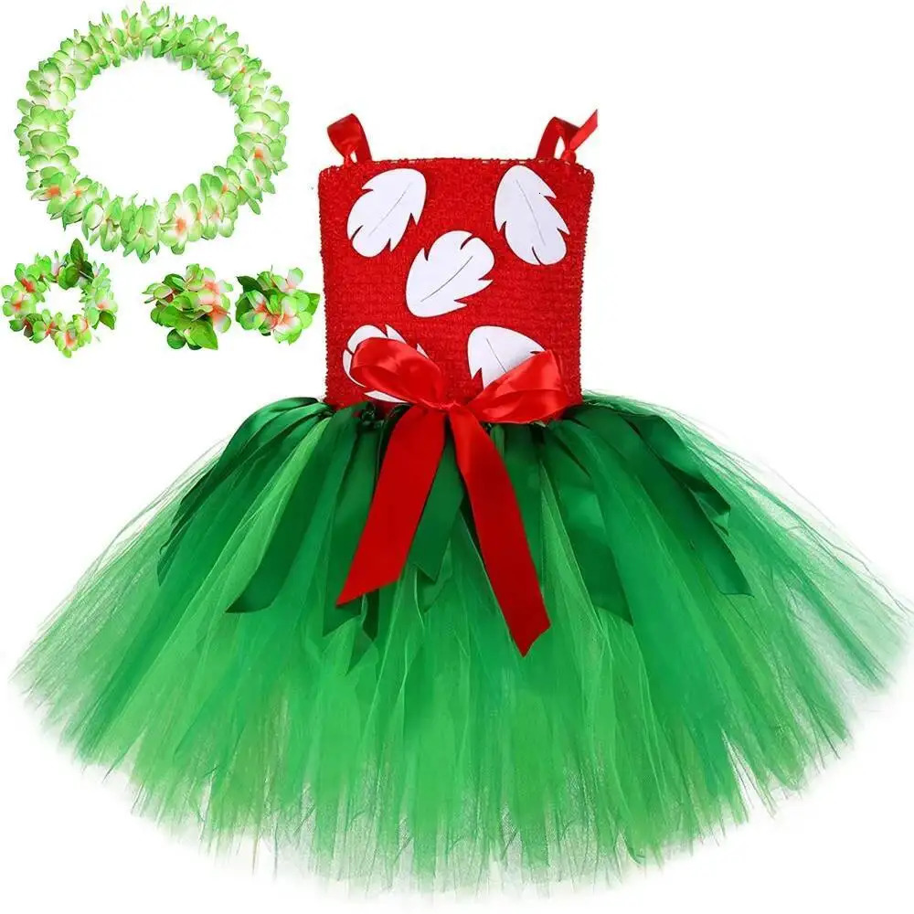 Red Green Hawaii Ballet Tutus Dresses for Baby Girls Christmas Princess Costumes Kids Hawaiian Fancy Outfit with Flowers Garland 251014