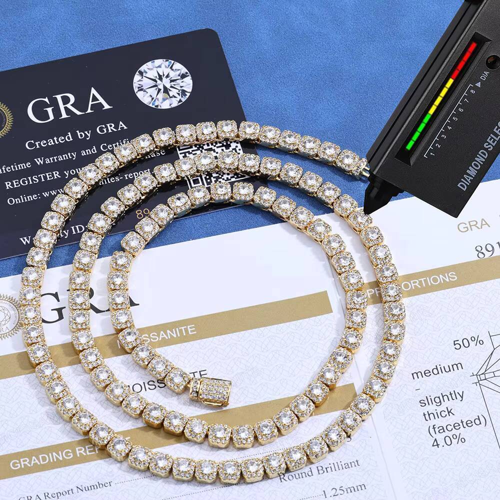 NUOYA 5mm Clustered Tennis Chain Necklace 925 Silver Iced VVS Moissanite High Quality Bling Hip Hop Jewelry