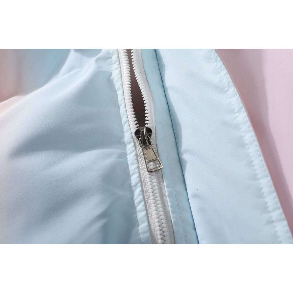 Men's Pink - Blue Ombre Hooded Puffer Jacket, Pastel Gradient Winter Coat With Functional Pockets