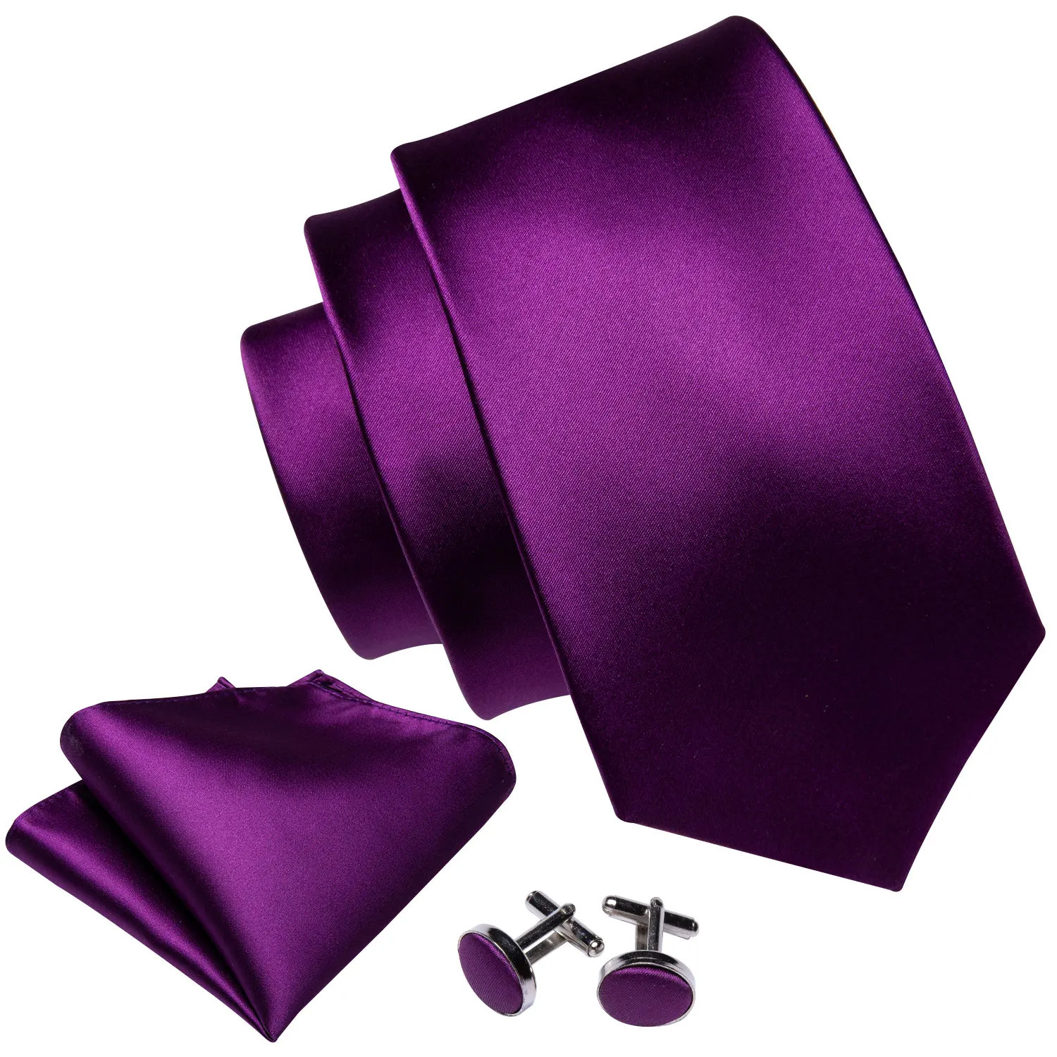 BarryWang Purple Lilac Lavender Silk Mens Tie Handkerchief Cufflink Set Jacquard Floral Necktie for Male Wedding Business Party 251014