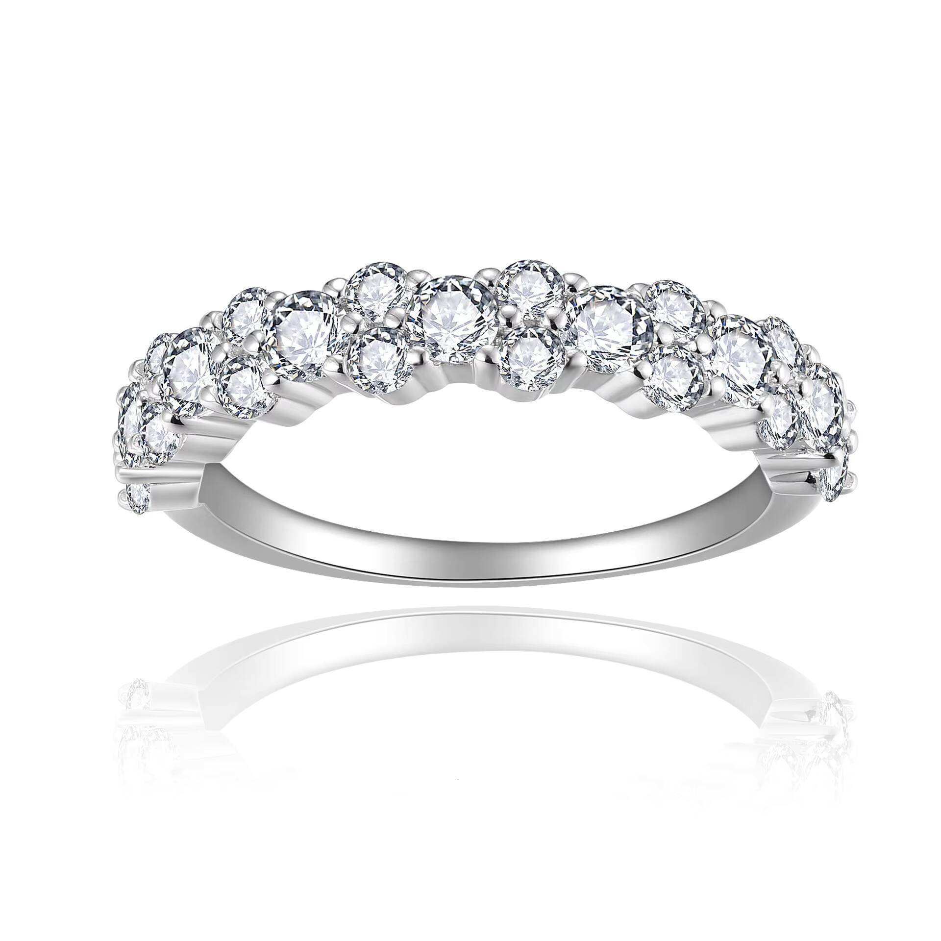 Fashion Moissanite Jewelry S925 Silver White Gold Plated VVS1 Full Moissanite Diamond Row Band Ring for Women