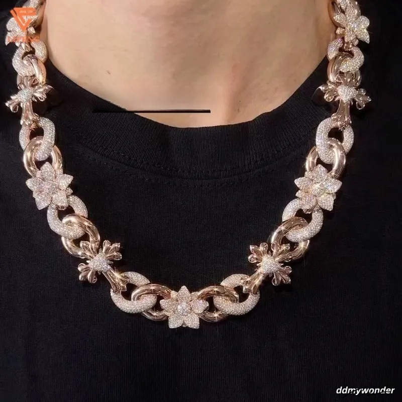 Moissanite Cuban Link Chain Necklace: Sterling Sier Cross, Infinity & Rose Gold Flower Pendants Ddmywonder