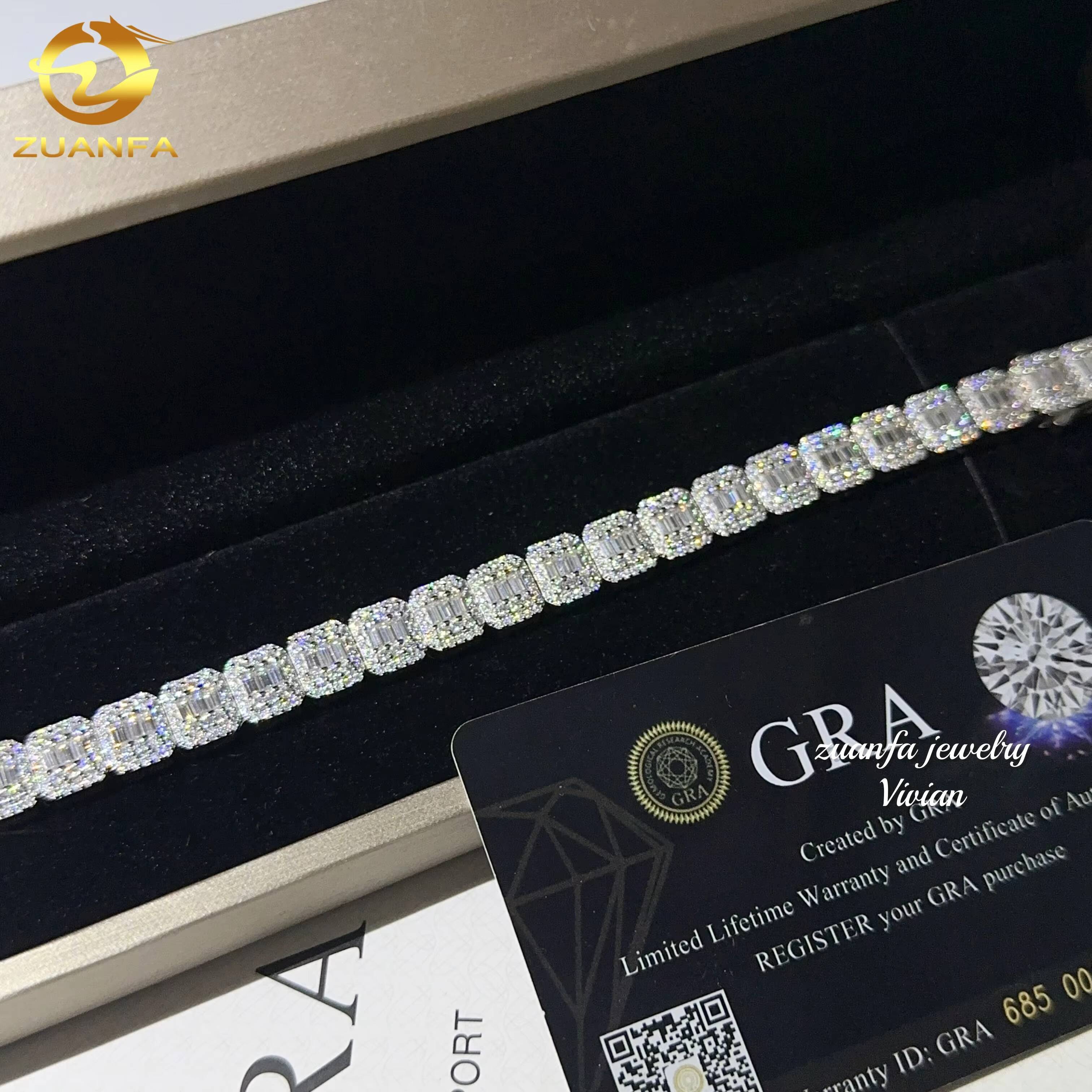 Fashion Fine Jewelry Sterling Silver 925 Vvs Moissanite Lab Diamond Hip Hop Iced Out Jewelry Cuban Link Chain Bracelet Men