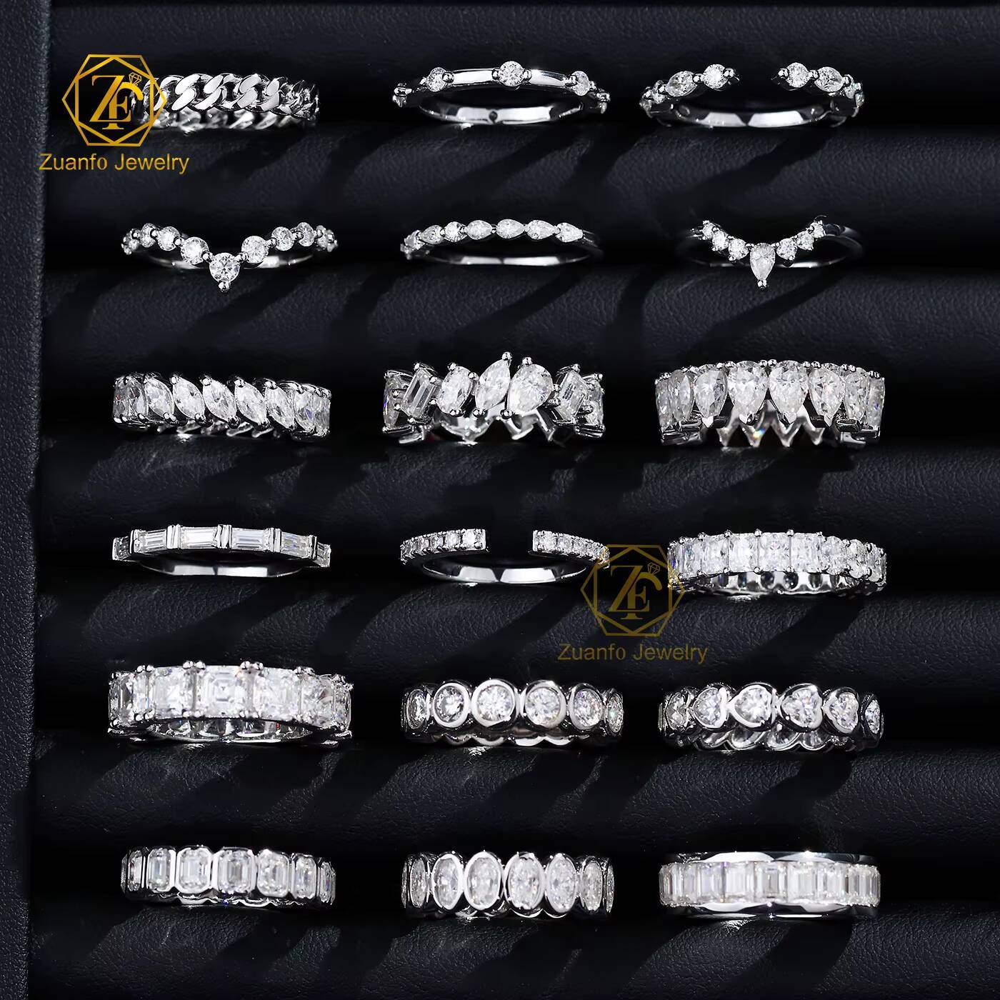 Luxury Jewelry 925 Silver Gold Plated D VVS1 Round Oval Emerald Cut Moissanite Diamond Eternity Band Ring for Men Women