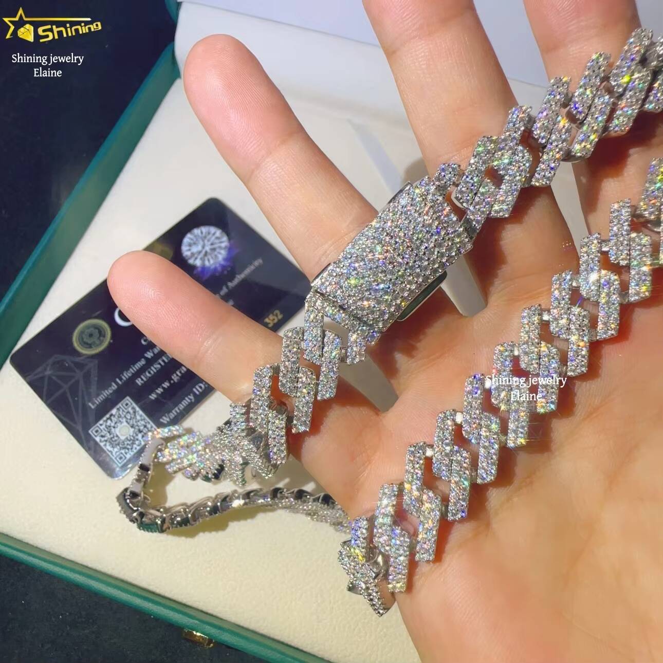 135mm D Color VVS Moissanite Iced Out Hip Hop 925 Sterling Silver Fine Jewelry Diamond Miami Cuban Link Chain Necklace