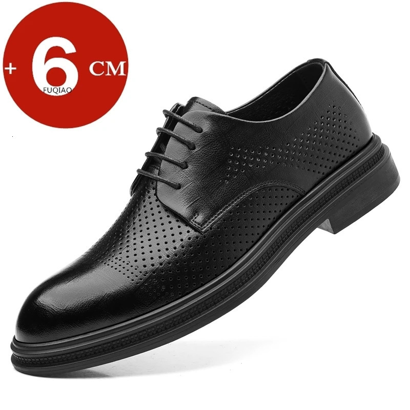 Mens 6cm8cm Height Increase Breathable Hollow Out Oxford Dress Shoes Leather Formal Business Wedding Groom Shoes for Summer 251017