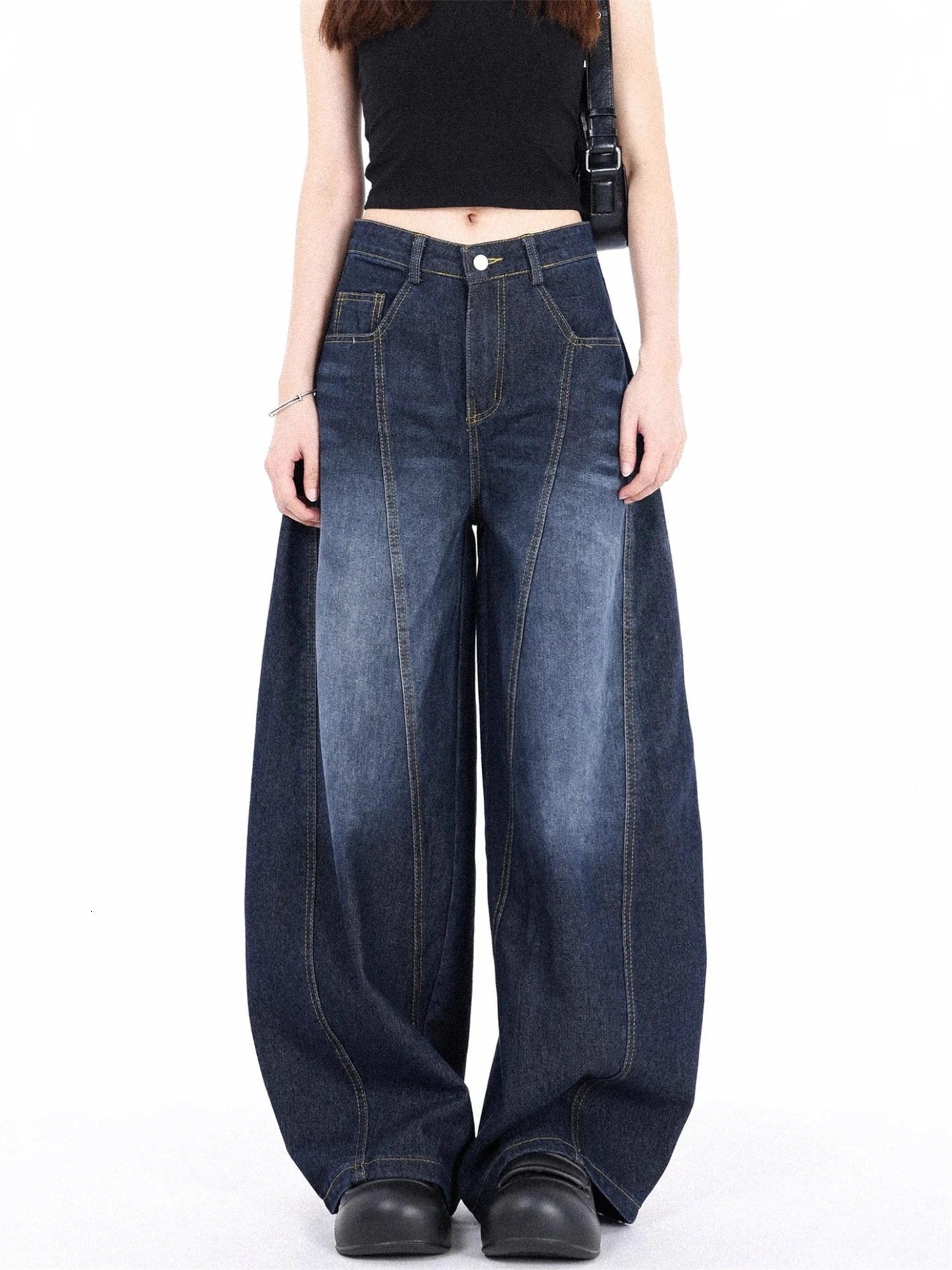 Y2K Womens Vintage Baggy Wide Leg Jeans High Waist Loose Denim Pants With Back Letter Embroidery Streetwear Trousers 251014