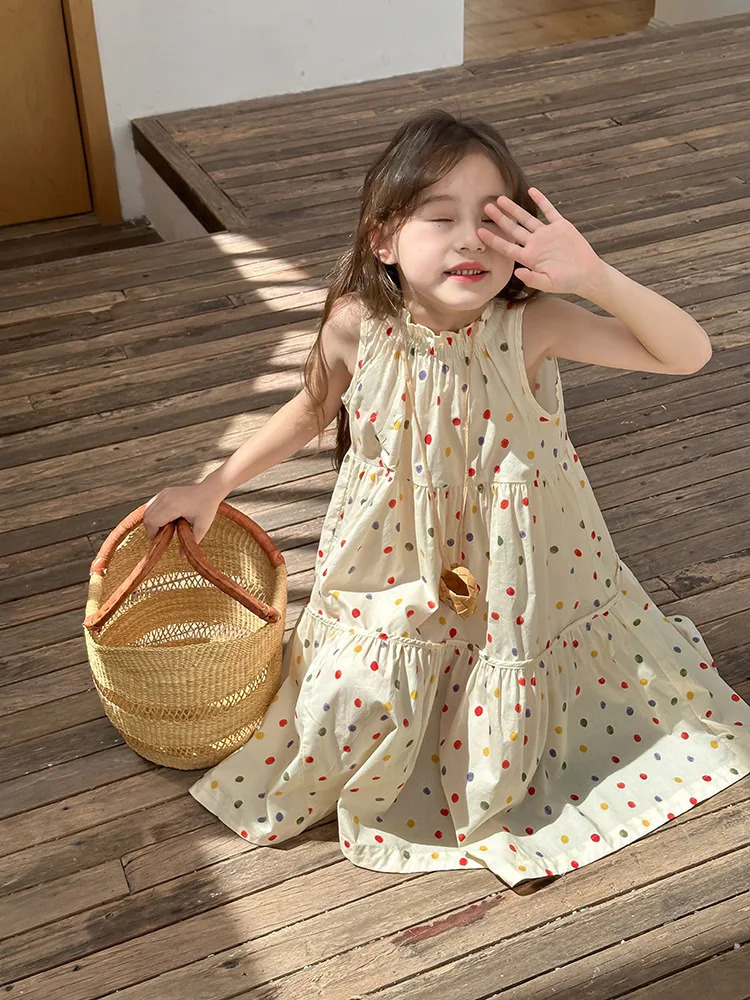 Humor Bear Kids Clothing Summer Polka Dot Skirt Fashion Casual Vest Princess Dress Comfort Children Girls dress 251014