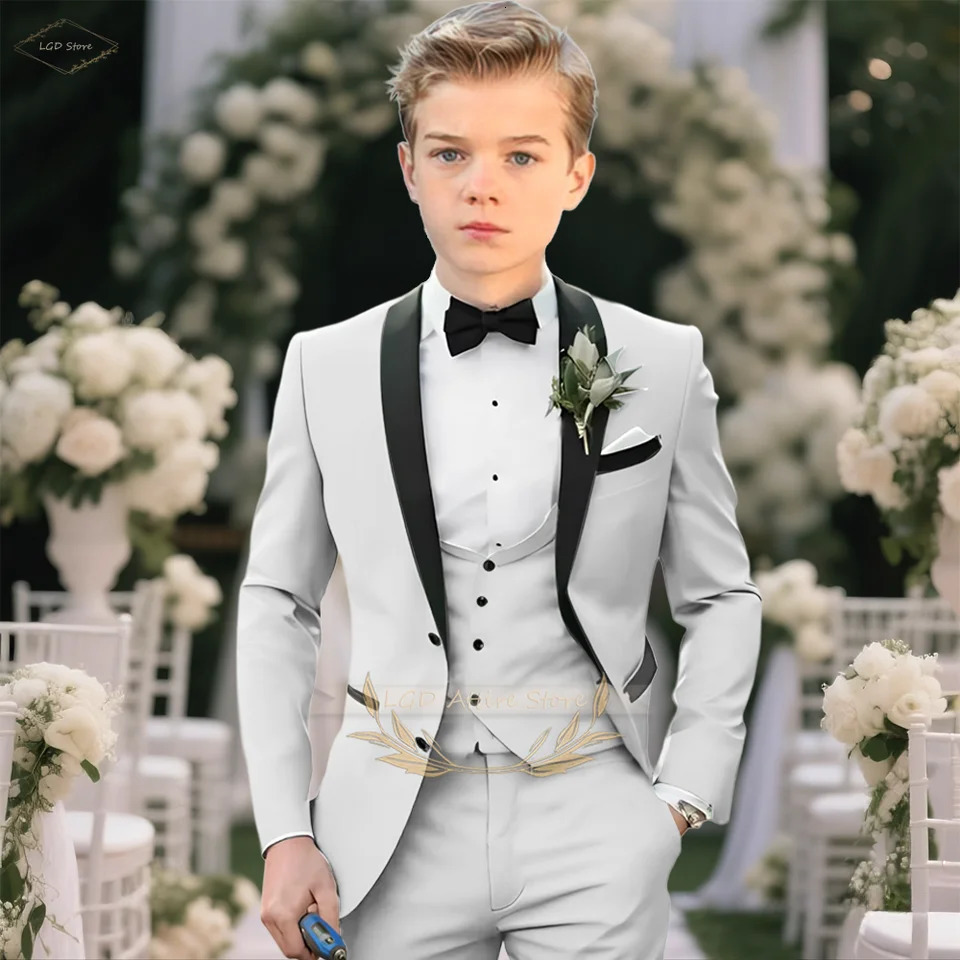 Boys 3piece suit stylish black shawl collar jacket vest and pants suit for childrens party or wedding formal wear 251017