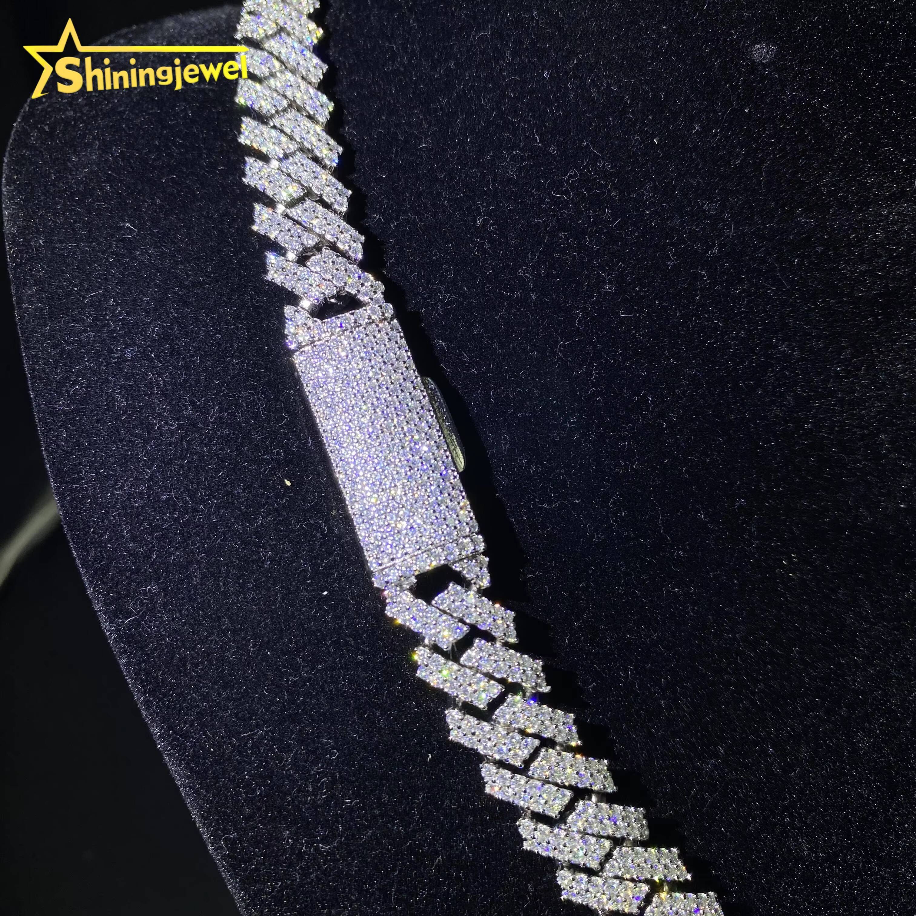 Pass Diamond Tester 12mm 2Rows Iced Out Hip Hop Jewelry Bracelet 925 Solid Silver VVS D Moissanite Cuban Link Chain Necklace