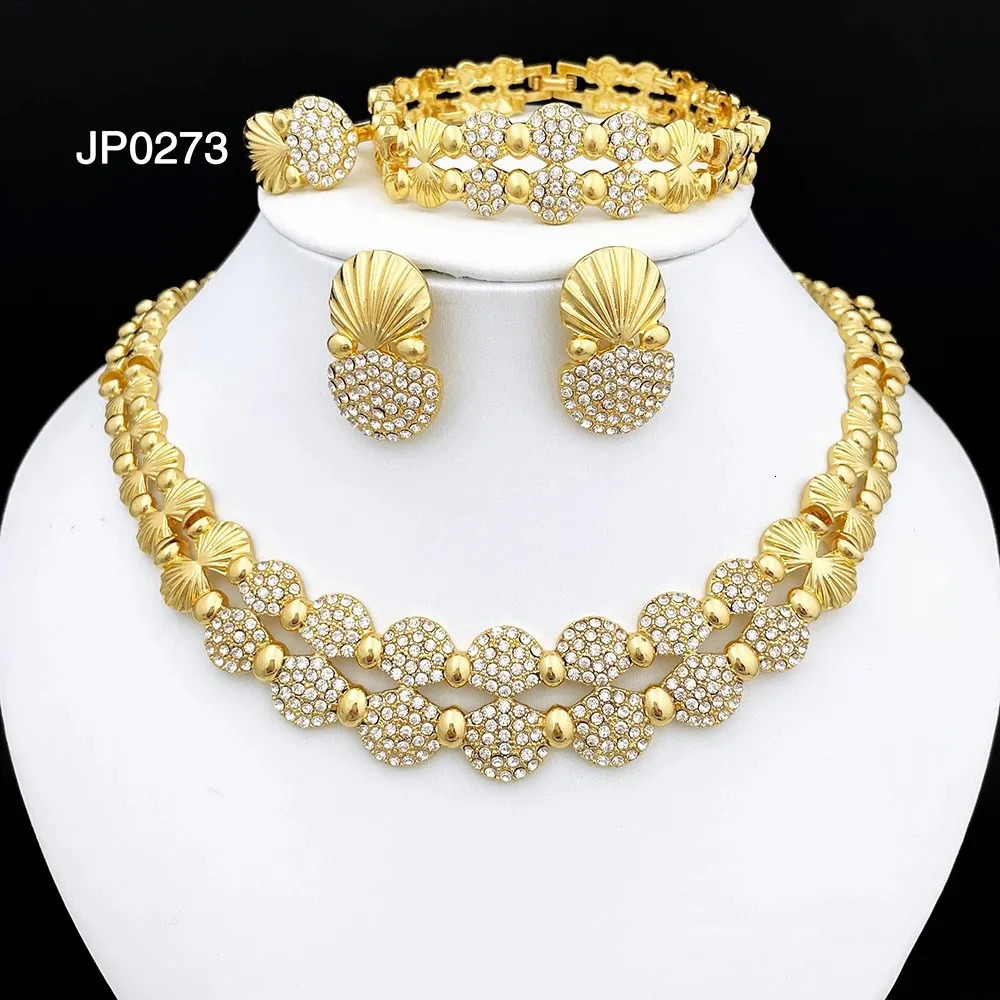 latest Italian Ladies Fine Jewelry Sets Gold Color Women Necklace Earrings African Big Jewelry Wedding Party Gift 251016
