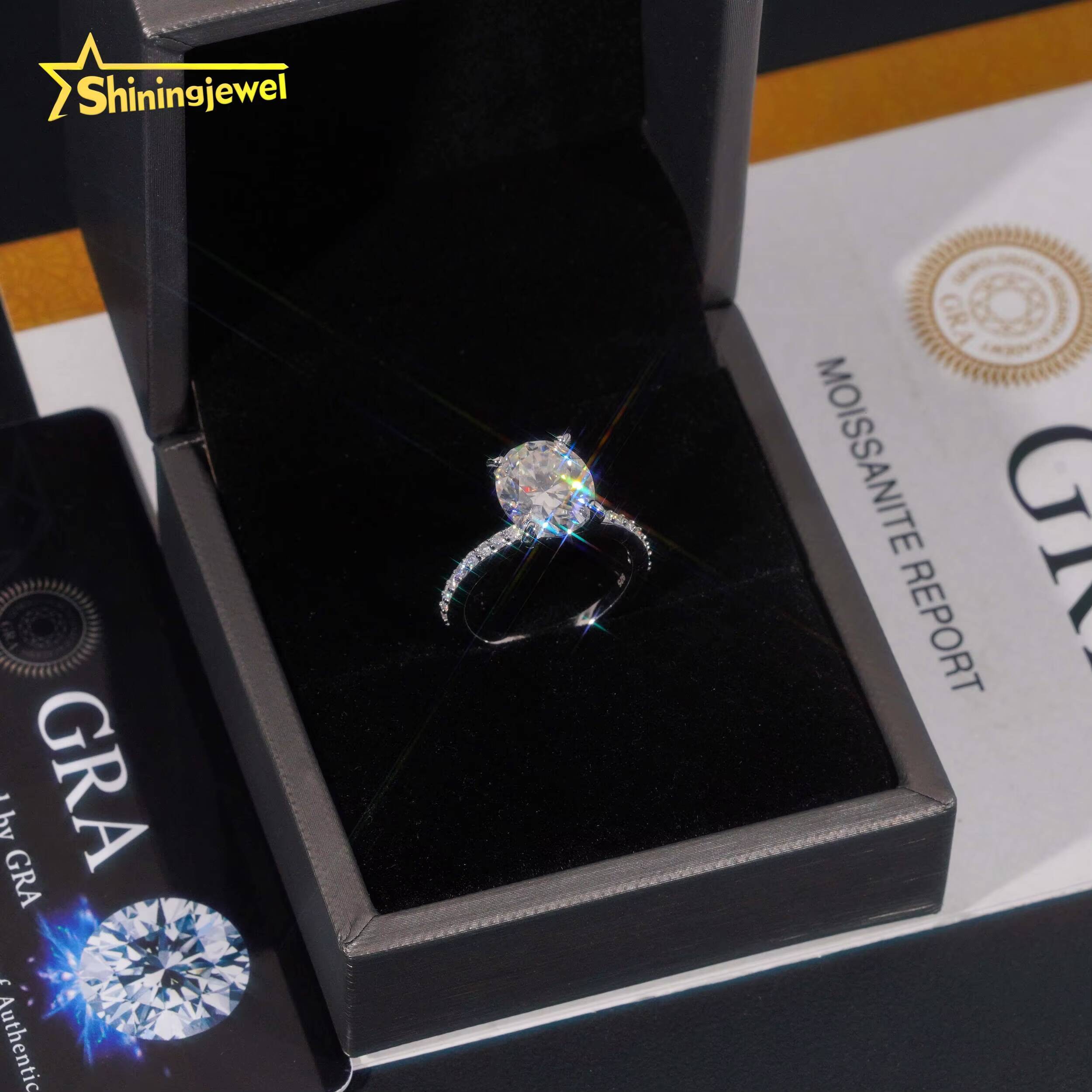 Fast Shipping Wedding Ring Gold Plated Oval Cut Moissanite VVS Pass Diamond Test 925 Sliver Engagement Rings for Women