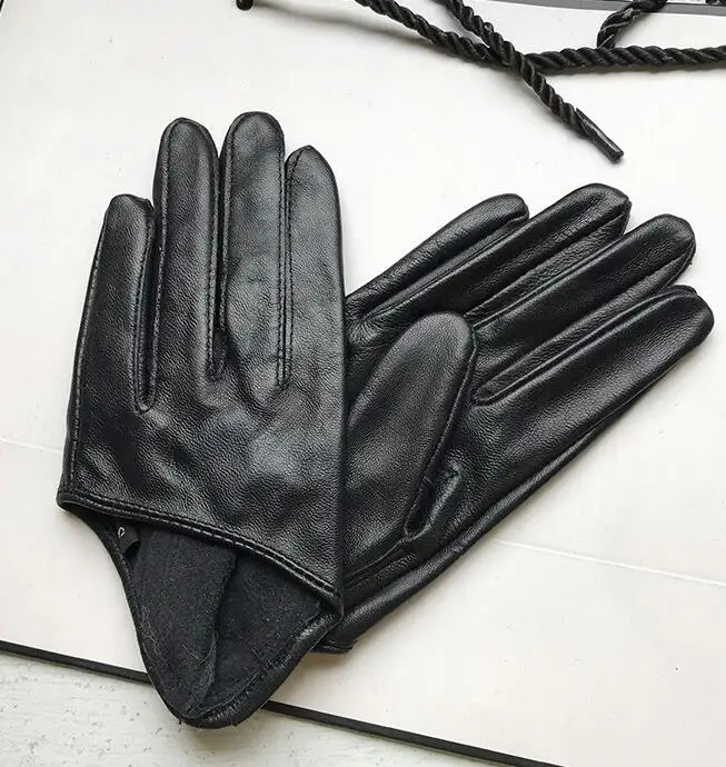 Autumn and winter womens short sheepskin gloves thin genuine leather gloves half palm black glove 8 colors R025 251015