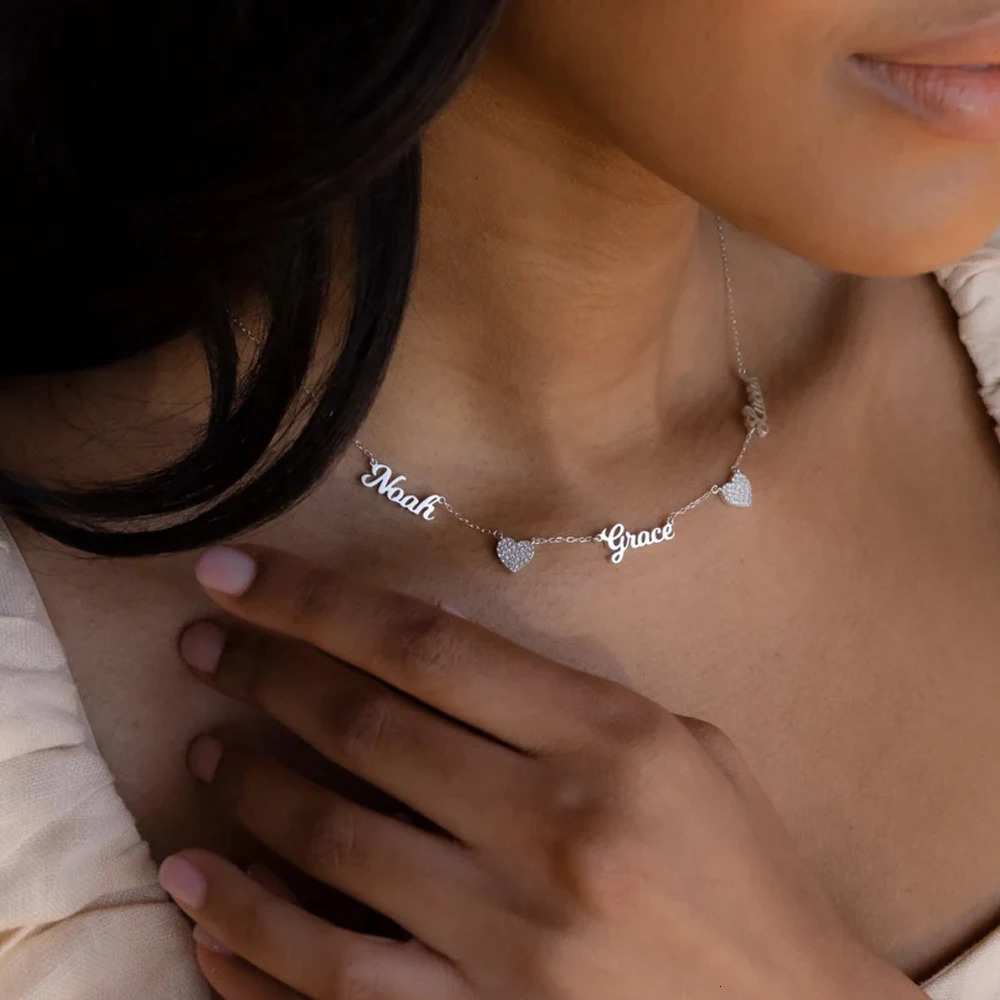 Haiyufly Custom Multiple Name Zircon Heart Necklace for Women Stainless Steel Jewelry Choker Chain Mother Kids Personalized Gift 251008