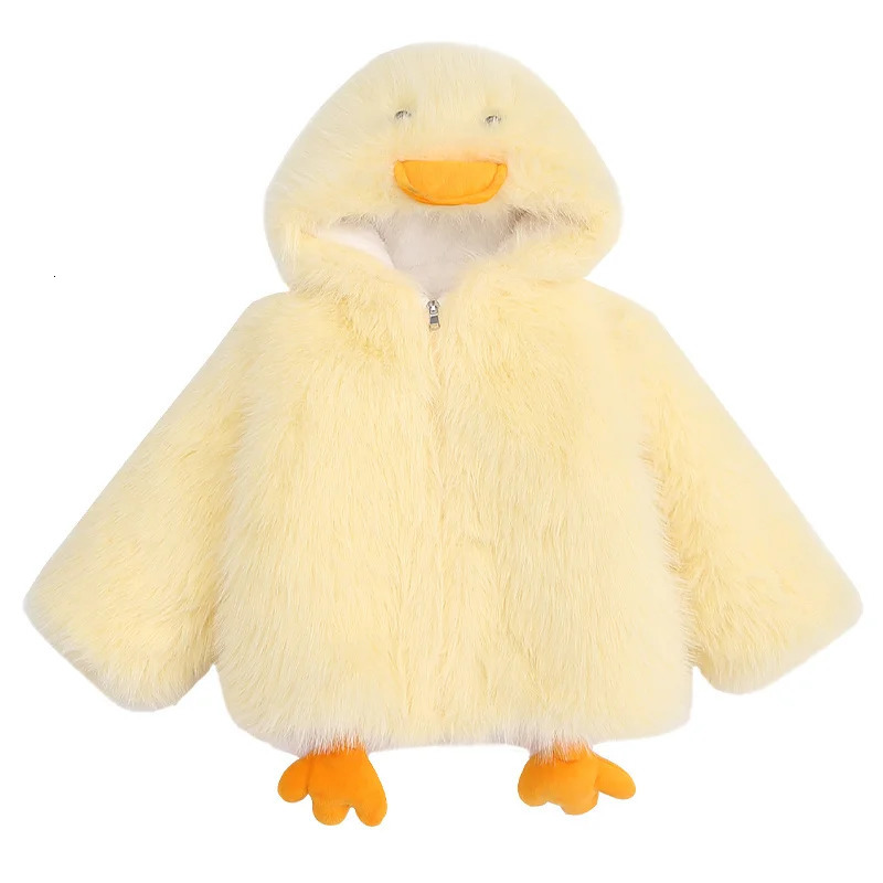 Baby Girl Cute Duck Pattern Fur Coat With Hood Wool Blends Jacket For Child Autumn Winter Kids Cartoon Duck Clothes 2 4 5 7 9 11 251015