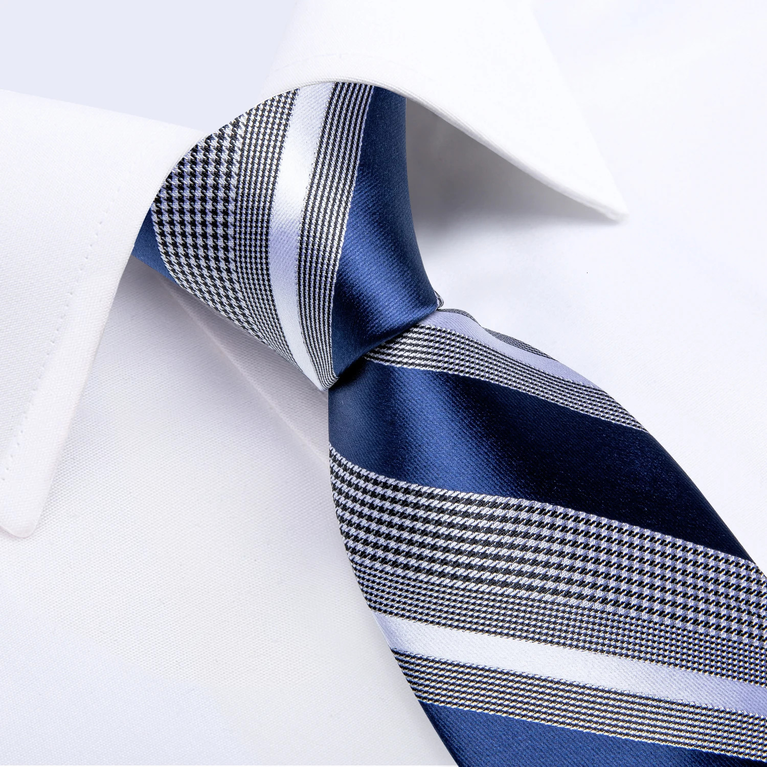 Blue Striped Polyester Ties for Men 8cm Width Wedding Business Prom Necktie Pocket Square Cufflinks Gift Men Accessories 251014