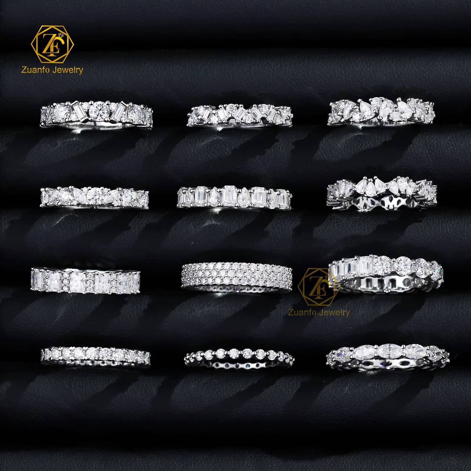 Luxury Jewelry 925 Silver Gold Plated D VVS1 Round Oval Emerald Cut Moissanite Diamond Eternity Band Ring for Men Women