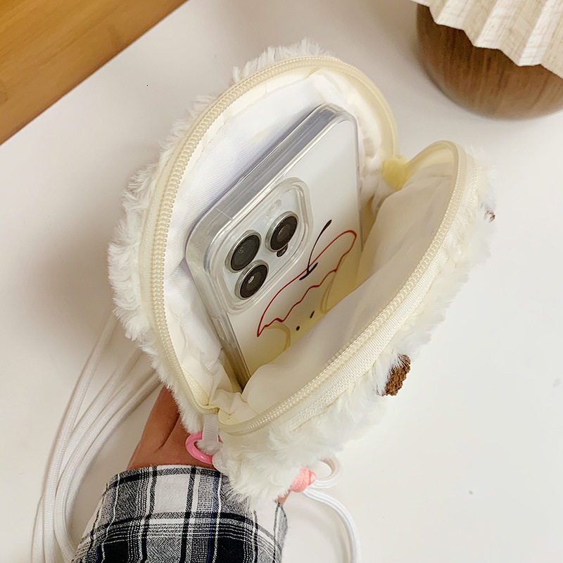 2025 Ins new designer cute soft cute white lamb plush bag soft girl multifunctional mobile phone storage crossbody bag