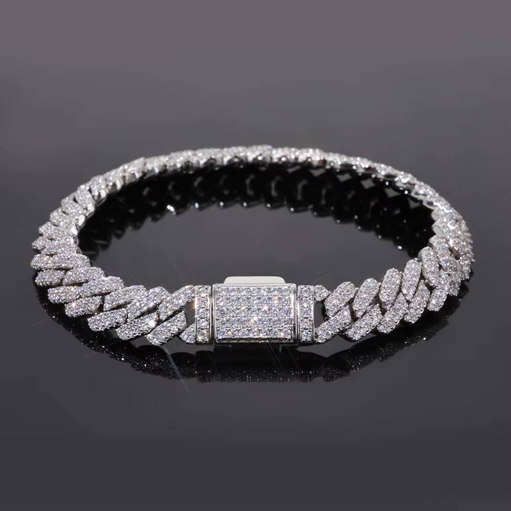 NUOYA Hip Hop Fine Jewelry 8mm Flip Button Diamond Double Row Diamond Bracelet Gold Plated Iced Out CZ Cuban Link Chain