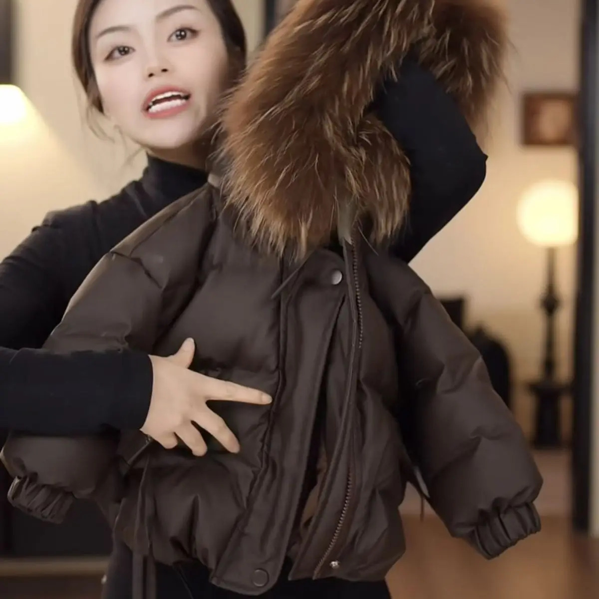 10CM Childrens Down Jacket Autumn and Winter Korean Edition Boys and Girls Fur Collar PU Leather Thick Warm Coat 251017