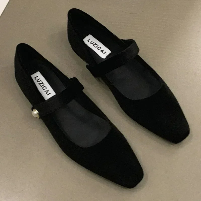 Suede Flats Loafers Women Marie Janes Spring Shoes Square Toe Ballet Dance Shoes Fashion Dress Zapatillas De Mujer 251017
