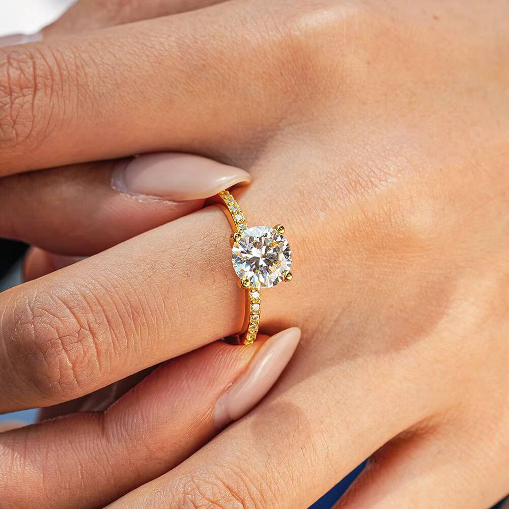 925 Sterling Silver Moissanite Diamond Scalloped Pav Diamond Fashion Moissanite Engagement Ring for Women Wedding Rings